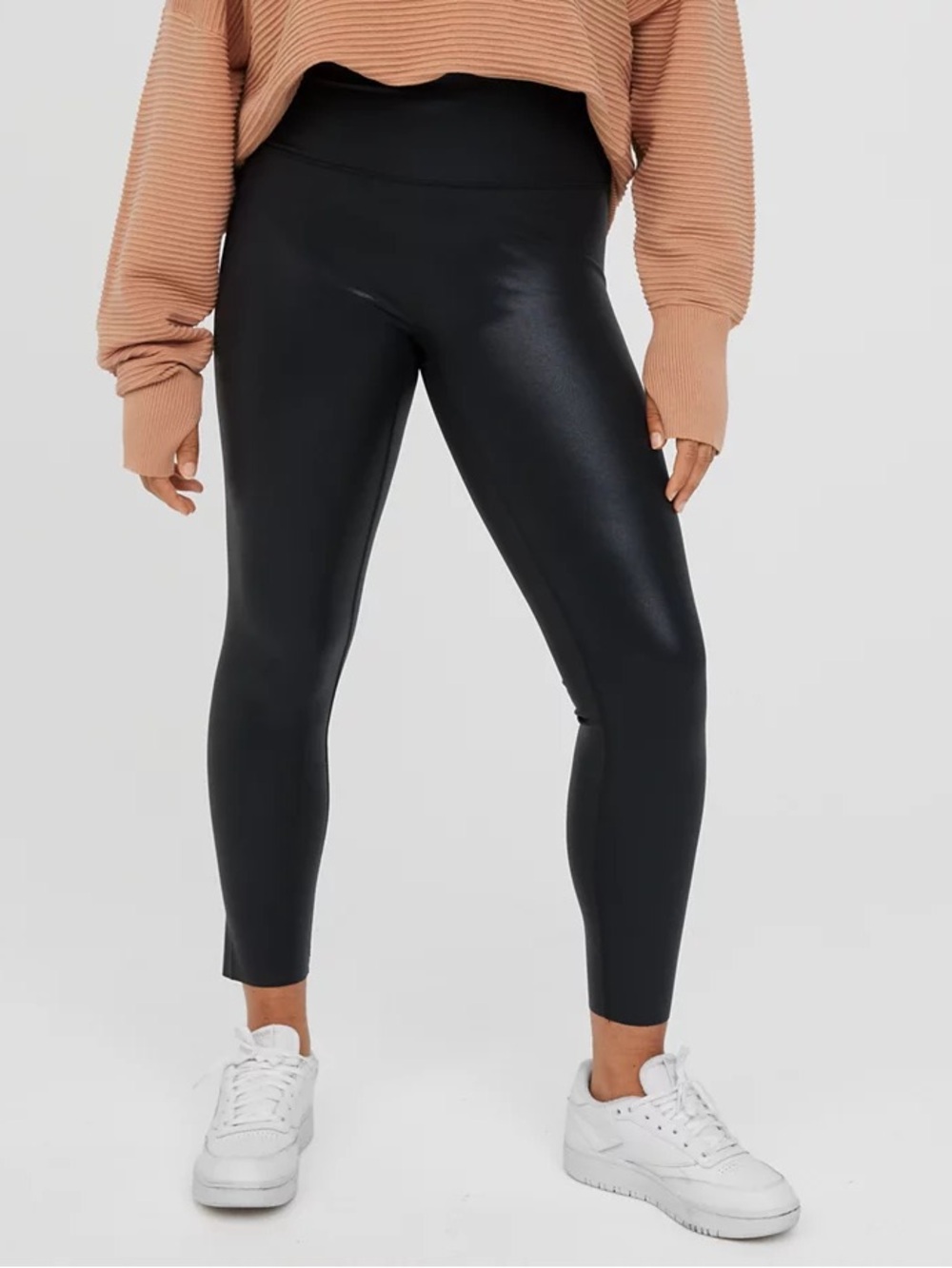 aerie offline Black Faux-Leather High-Rise Leggings